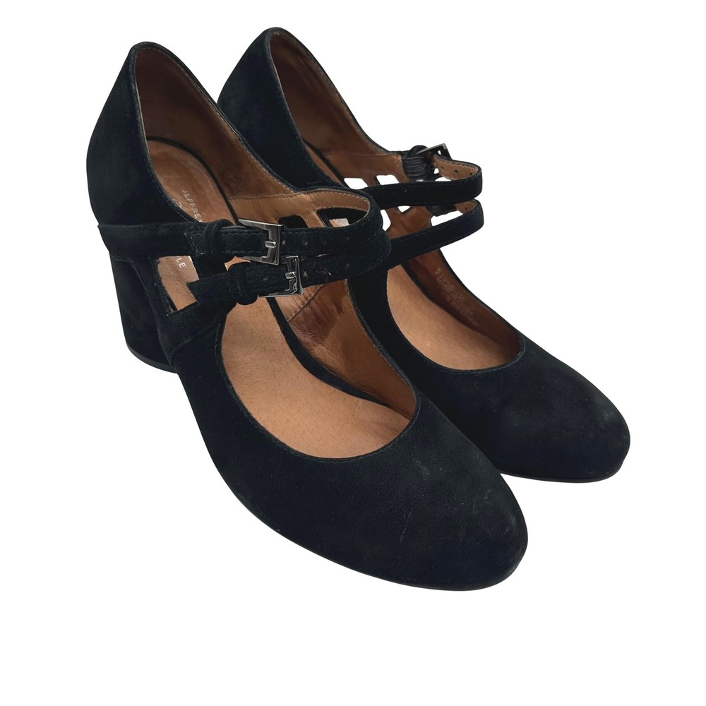 Jeffrey Campbell Free People Elise Black Suede Double Strap Mary Jane Heels 7